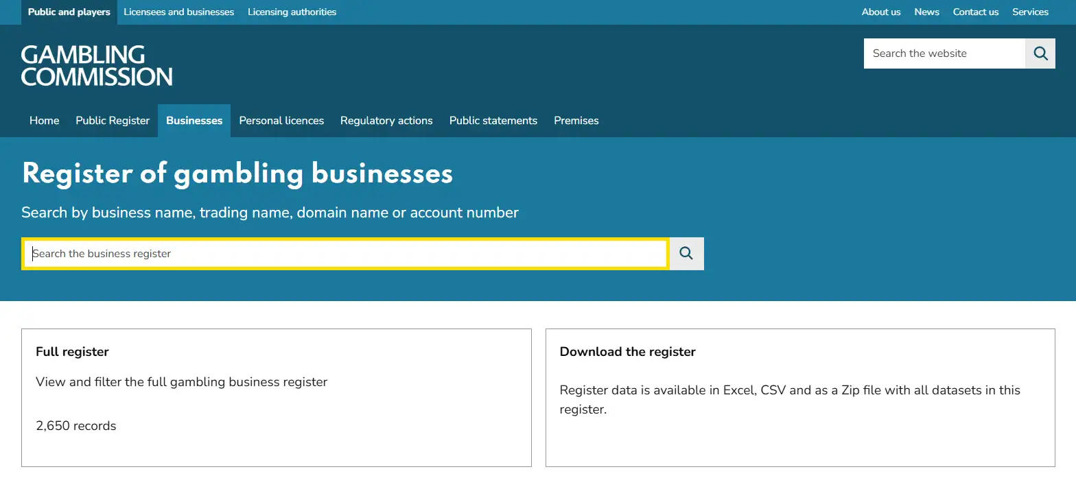 UK Gambling Commission public register search for LuckyWave