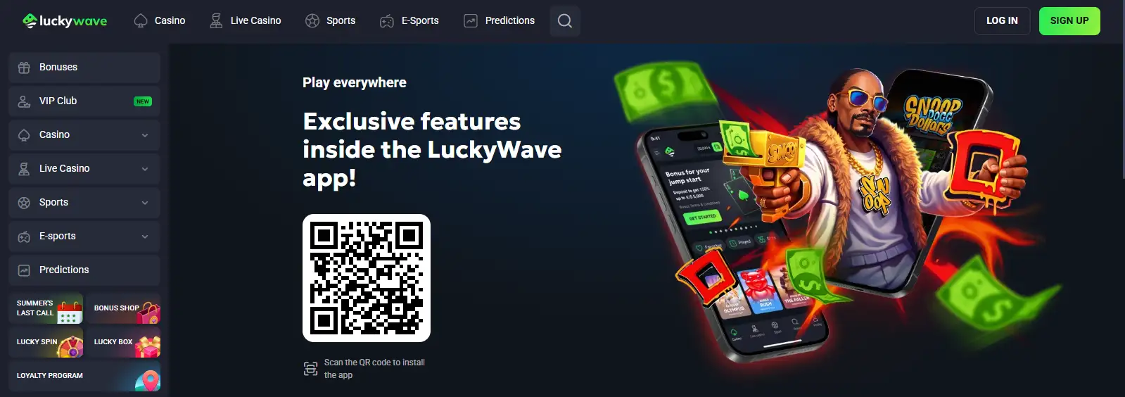 LuckyWave mobile website and official install-app interface